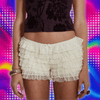 Women Mesh Lace Bloomer Shorts Y2k Layered Ruffle Frilly Booty Shorts Fairy Bowknot Sexy Boy Shorts Panties Party Clubwear