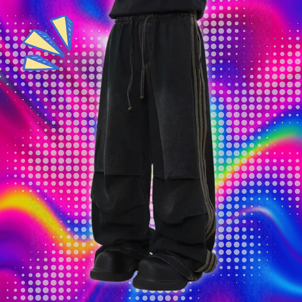 2024 Ropa Y2K Fashion Elastic Waist Striped Pleated Baggy Jeans Pants For Men Clothes Washed Black Wide Leg Women Long Trousers