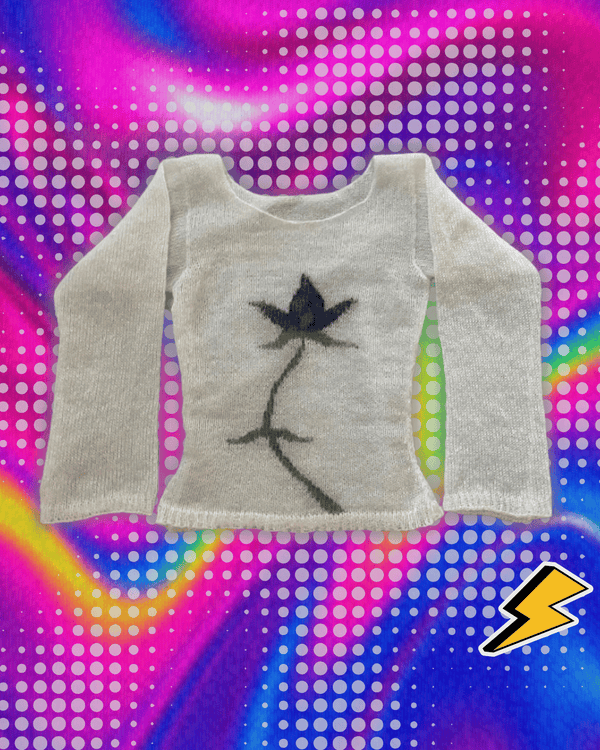Vintage Y2K Knitted Sweater Flower Aesthetics Graphic Print Pullover Tops Long Sleeve Slim 2000s Harajuku Sweater Top Streetwear