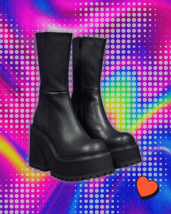 GIGIFOX Goth Platform High Heels Zip Chunky Women's Boots Black Punk Thick Bottom Motorcycle Boots Cosplay Y2K Casual Shoes