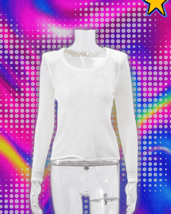 MSCSZ Black See-Though Knitted Sweater Women Fall Thin Mohair Wool Sweater For Women Pullovers O-neck Long Sleeve Top Y2K