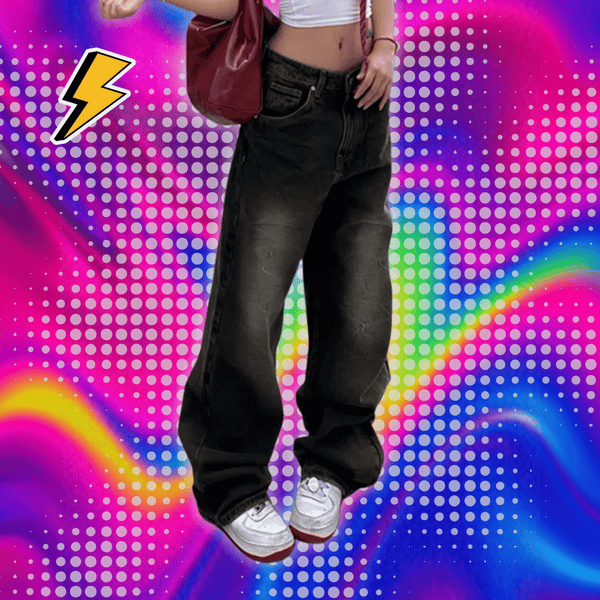 Low Waist Jeans for Women Goth Y2k Style Baggy Jeans Punk New Jeans Wide Leg Denim Pants Kpop Casual Loose Streetwear