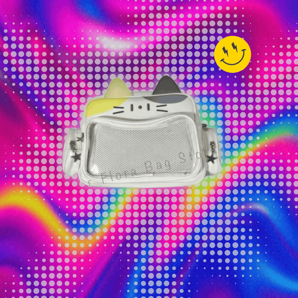 New Y2K Korean Kawaii Cat Ita Bag Cute PU Shoulder Bag Girls Transparent Pocket Harajuku Crossbody Bag Women's Fashion Backpacks