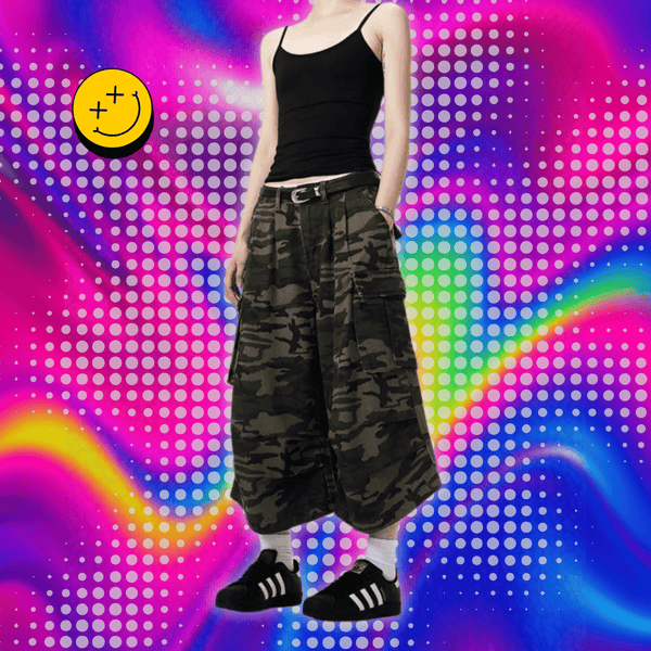 Women Short Jeans Green Camouflage American Vintage Y2K Straight Streetwear Wide Leg Pants High Waist Female Summer Denim Shorts