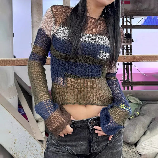 Y2K Grunge Hollow Knit Top