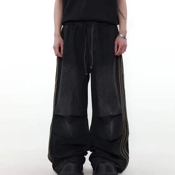 Y2K Striped Pleated Baggy Jeans