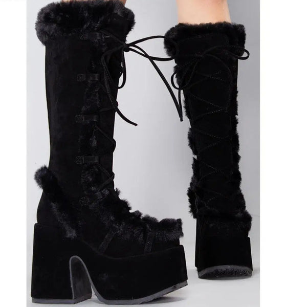 Y2K Fur Knee Boots