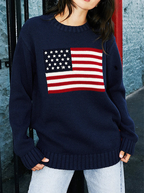 Y2K Flag Print Sweater