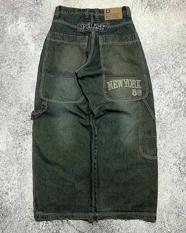 Y2K Black Skull Baggy Jeans