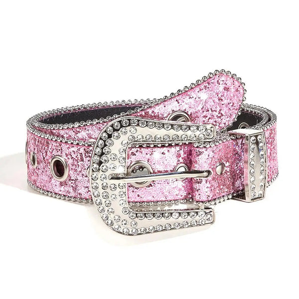 Y2K Rhinestone Leather Belt