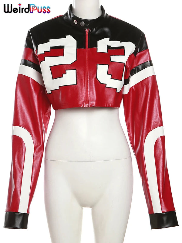 Y2K Faux Leather Varsity Jacket