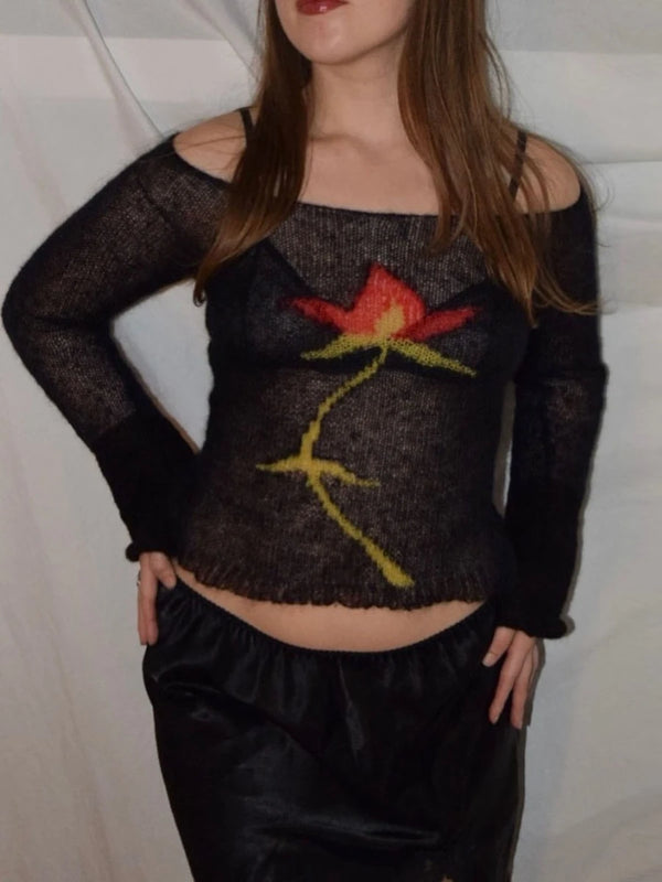 Y2K Floral Graphic Knit Top