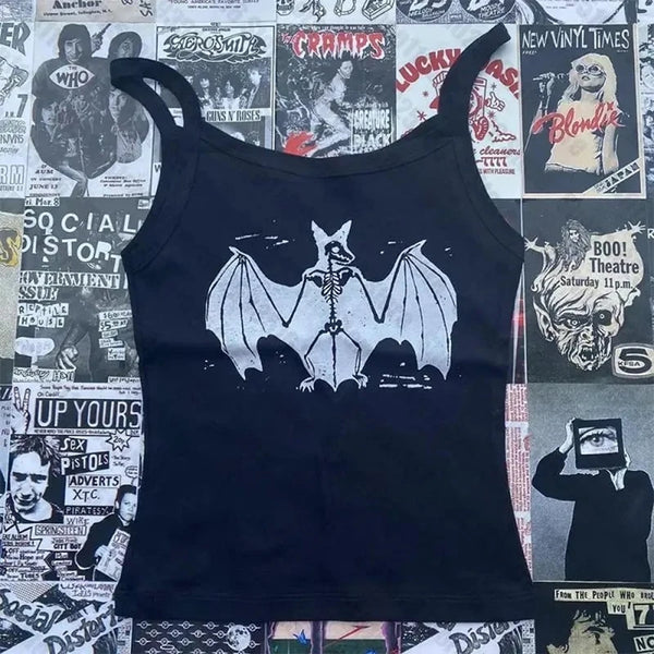 Y2K Bat Graphic Crop Top