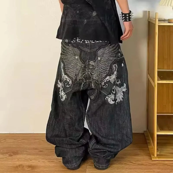 Y2K Black Skull Baggy Jeans