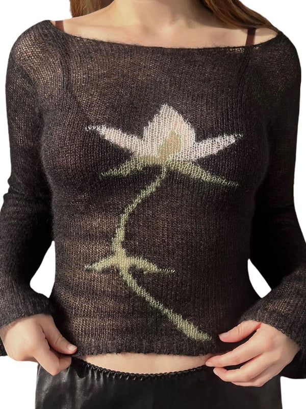 Y2K Floral Graphic Knit Top