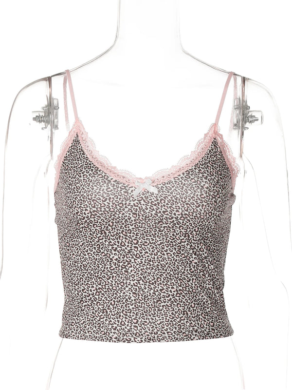 Y2K Leopard Lace Crop Top