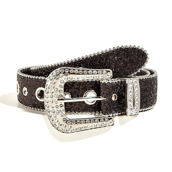 Y2K Rhinestone Leather Belt