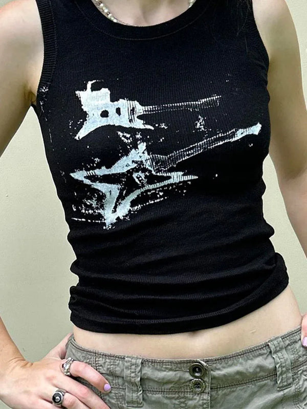 Y2K Guitar Print Crop Top