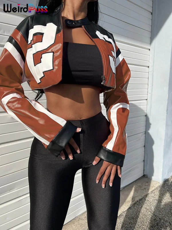 Y2K Faux Leather Varsity Jacket