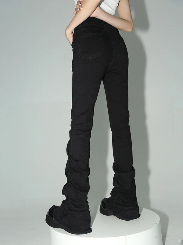 Y2K Black Ruched Flare Jeans
