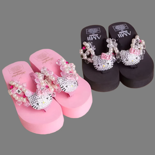 Y2K Kitty Wedge Slippers