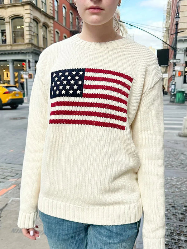 Y2K Flag Print Sweater