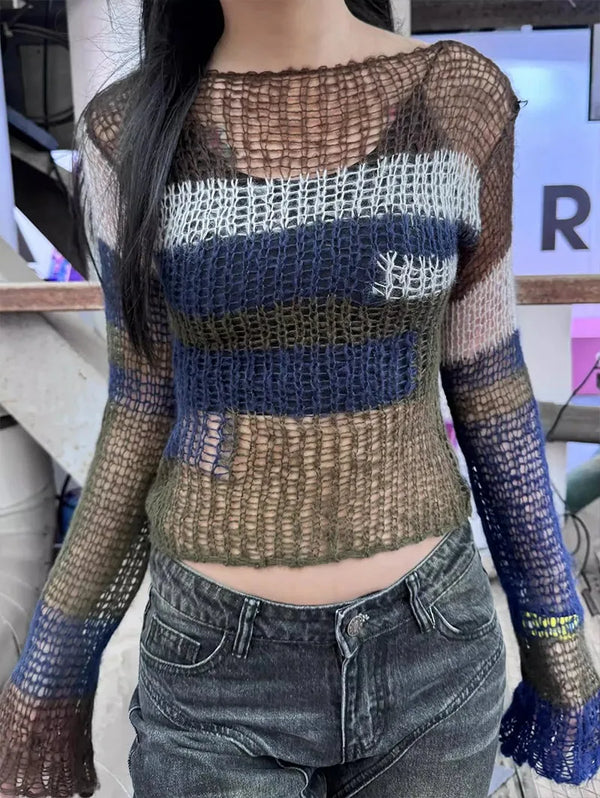 Y2K Grunge Hollow Knit Top