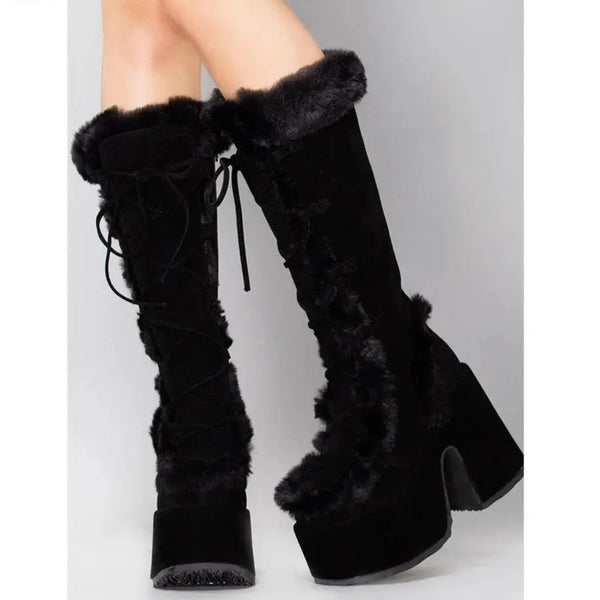 Y2K Fur Knee Boots