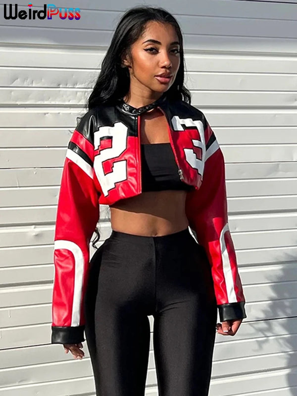 Y2K Faux Leather Varsity Jacket