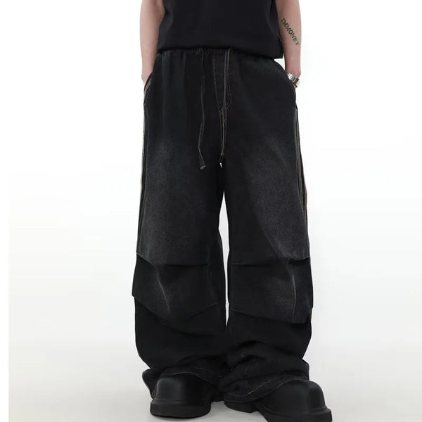 Y2K Striped Pleated Baggy Jeans
