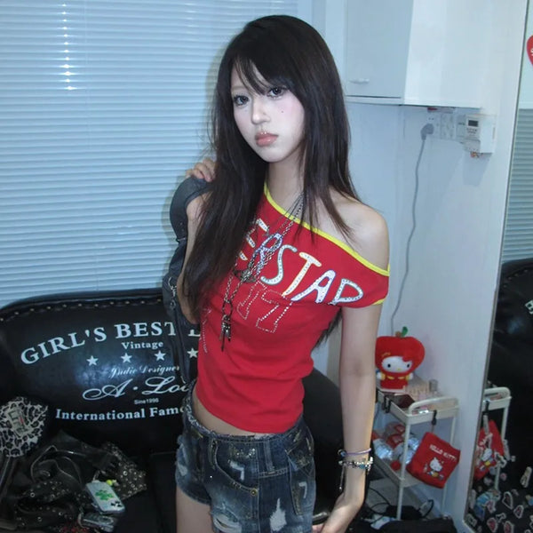 Y2K Off Shoulder Crop Tee