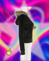 SUCHCUTE Y2K Aesthetic Faux Feathers Hooded Cardigan Black Velvet Furry Ball Decorate Zip Up Hoodies Jackets Retro Gothic Coats