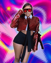 Women O Neck Long Sleeve PU Faux Leather Cropped Jackets Punk Grunge Casual Coats 2024 Spring Fall Harajuku Y2K Clothes