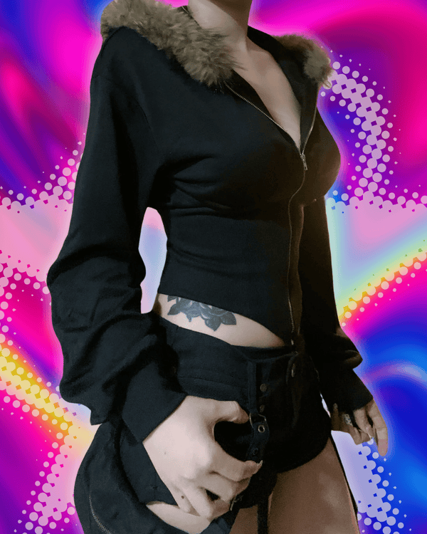 Cuteandpsycho Zip Up Fur Neck Hoodie Coats Fashion Slim Solid Y2K Vintage Women's Jackets Casual Streetwear Chic Basics Clothes