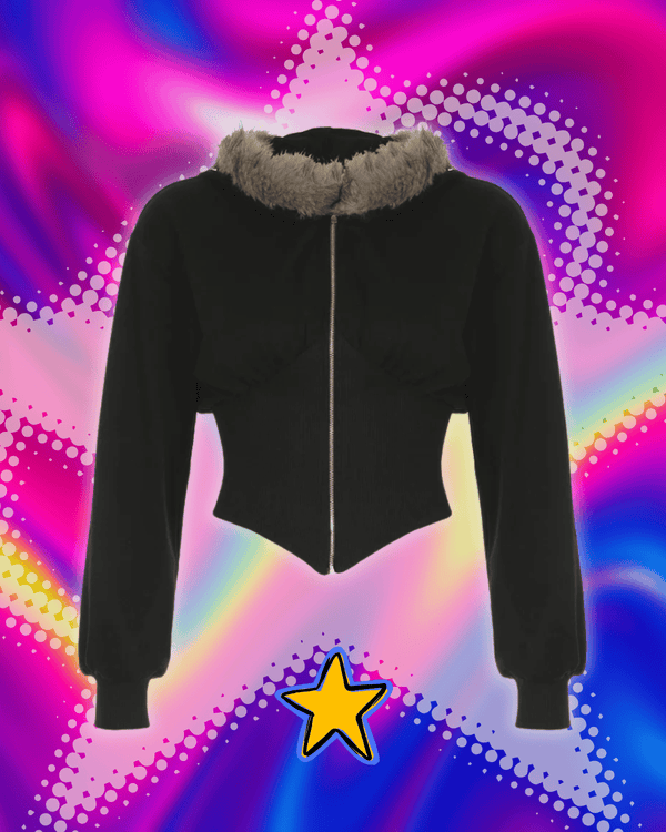 Cuteandpsycho Zip Up Fur Neck Hoodie Coats Fashion Slim Solid Y2K Vintage Women's Jackets Casual Streetwear Chic Basics Clothes