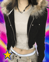 CIBBAR y2k Furry Stitching Hooded Hoodies Vintage 2000s Zip-up Cropped Jackets Women Casual Autumn Outwears Korean Fashion Coats
