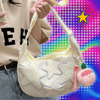 Canvas Large Capacity Satchel Y2K Street Style Messenger Bag Embroidered Star Cute Dumpling Bag Moon Teeth Casual Crossbody Bags