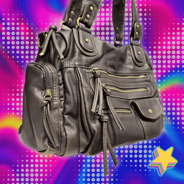 Y2K Hot Girl Single Shoulder Crossbody Bag Vintage Washed Leather Motorcycle Bag Large Capacity Multi Pocket Bag