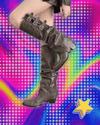 High Quality Wasteland Punk Y2k Gothic Style Vintage Motorcycles Western Boots for Women Black Rivets Knee High Boot Shoes