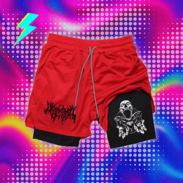 Y2K Performance Shorts Men Quick-drying Fitness Skull Print Double Layer Shorts Workout Training Running Bodybuilding Sportwear