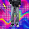 Y2K Vintage Flame Printed Jeans For Men Baggy Streetwear Wide Leg Denim Trousers 2024 New Hip Hop Fashion Straight Pantalones