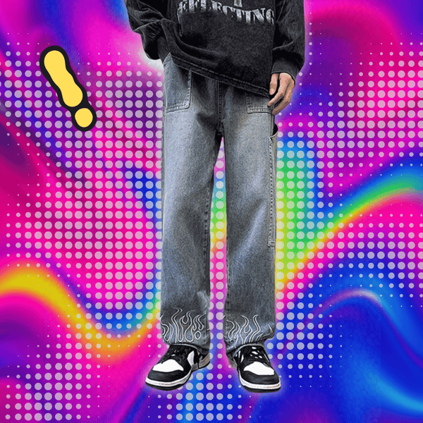 Y2K Vintage Flame Printed Jeans For Men Baggy Streetwear Wide Leg Denim Trousers 2024 New Hip Hop Fashion Straight Pantalones