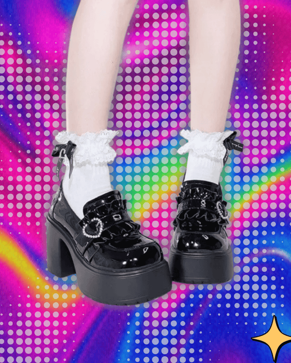 Sweet Heart-Shaped Buckle Lolita High Heels Pump Shoes for Women Y2k PU Leather Waterproof Platform Mary Janes Shoes