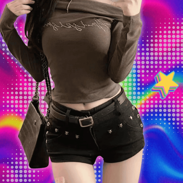Combhasaki Women Y2K Vintage Hot Denim Shorts Summer Harajuku Button Low Waist Rivets Slim Fit Jean Short Pants Party Streetwear