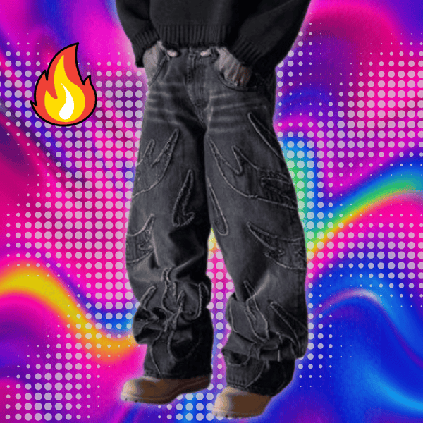 Baggy Jeans for Men Y2k Hip Hop Distressed Retro Black PantsOversized Embroidery Harajuku Gothic Wide Leg Trousers Streetwear