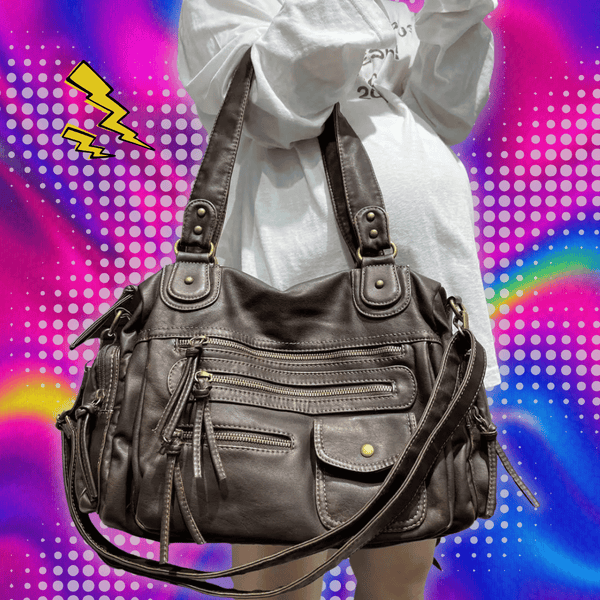 Y2K Hot Girl Single Shoulder Crossbody Bag Vintage Washed Leather Motorcycle Bag Large Capacity Multi Pocket Bag