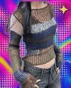 Karrram Y2k Aesthetics Crop Knit Tops Vintage Grunge Hollow Out Jumpers Japanese 2000s Hole Pullover Korean Dongdaemun Knitwear