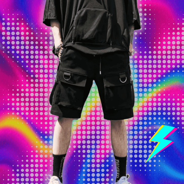 Techwear Shorts for Men Y2k Streetwear Japanese Fashion Harajuku Punk Summer Sport Cargo Shorts Men Baggy Clothing with Ribbons