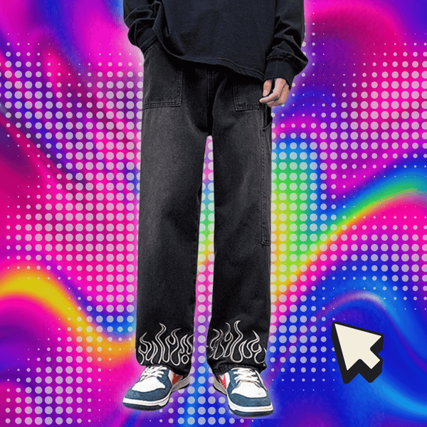 Y2K Vintage Flame Printed Jeans For Men Baggy Streetwear Wide Leg Denim Trousers 2024 New Hip Hop Fashion Straight Pantalones