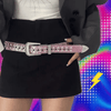 Y2K Women Fashion Solid Print Studded Full Rhinestone Belt PU Leather Bling Crystal Adjustable Glitter Waistband for Club Party
